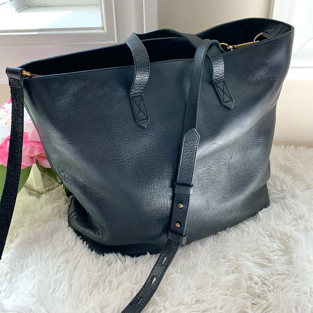 Madewell The Zip Top Transport Tote Carryall Black Leather Crossbody